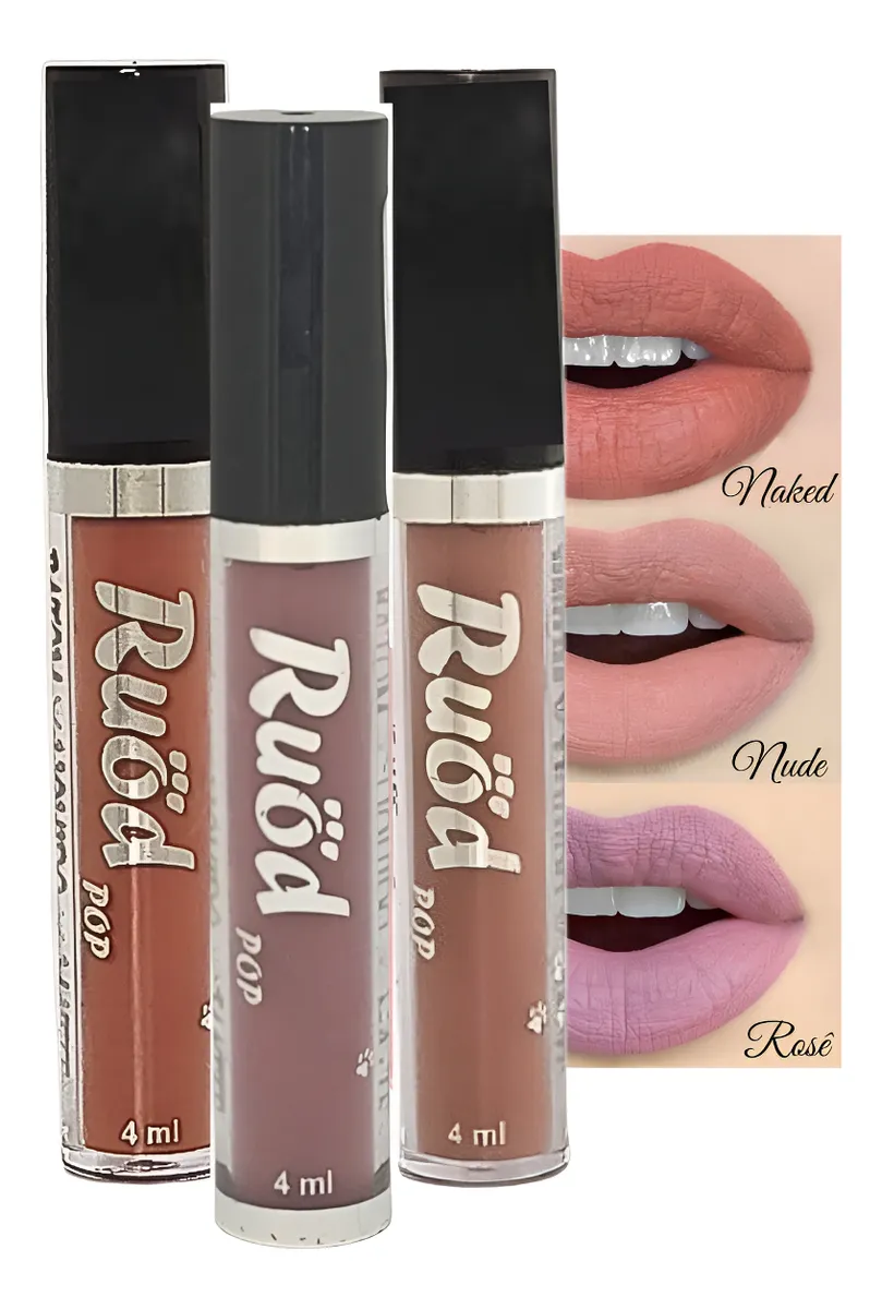 Kit Com 3 Batom Líquido Matte Ruöd Pop Tons Nude